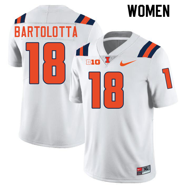 Women #18 Michael Bartolotta Illinois Fighting Illini College Football Jerseys Stitched-White